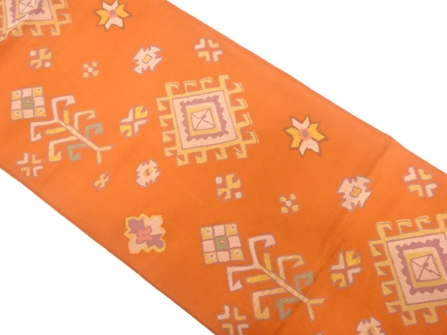 JAPANESE KIMONO / ANTIQUE FUKURO OBI / SILK / WOVEN ABSTRACT FLOWER
